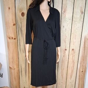 Max Studio Wrap Dress Size L Vintage Black Office Wedding Event